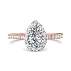 FlyerFit® 14K Pink Gold Shank And White Gold Top Micropave Halo Engagement Ring