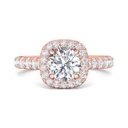 FlyerFit® 18K Pink Gold Micropave Halo Engagement Ring