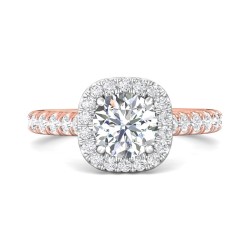 FlyerFit® 18K Pink Gold Shank And White Gold Top Micropave Halo Engagement Ring