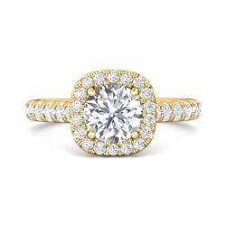 FlyerFit® 18K Yellow Gold Micropave Halo Engagement Ring