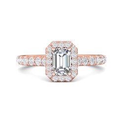 FlyerFit® 18K Pink Gold Micropave Halo Engagement Ring