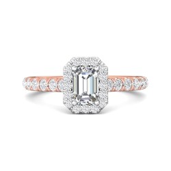 FlyerFit® 14K Pink Gold Shank And White Gold Top Micropave Halo Engagement Ring