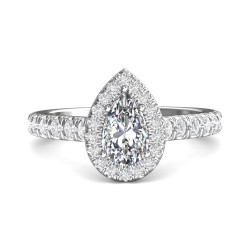 FlyerFit® 18K White Gold Micropave Halo Engagement Ring