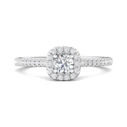 FlyerFit® 18K White Gold Micropave Halo Engagement Ring