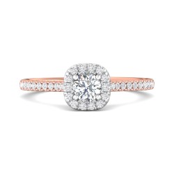 FlyerFit® 18K Pink Gold Shank And White Gold Top Micropave Halo Engagement Ring