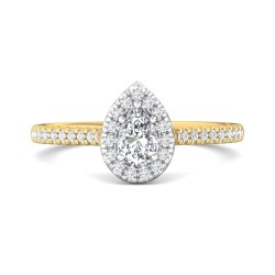 FlyerFit® 18K Yellow Gold Shank And White Gold Top Micropave Halo Engagement Ring