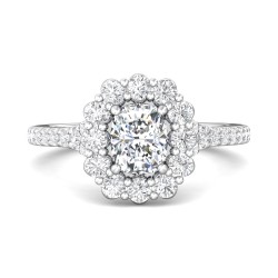 FlyerFit® 14K White Gold Shank And Platinum Top Micropave Halo Engagement Ring