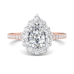 FlyerFit® 14K Pink Gold Shank And White Gold Top Micropave Halo Engagement Ring