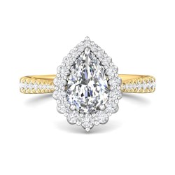 FlyerFit® 18K Yellow Gold Shank And White Gold Top Micropave Halo Engagement Ring