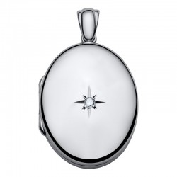 Silver Diamond Oval Locket Charm