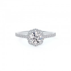 Center of My Universe Floral Halo Engagement Ring with Diamond Band
