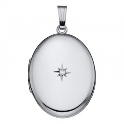 Silver Diamond Oval Locket Charm