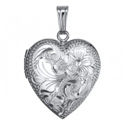 Silver Hand Engraved Heart Shape Locket Charm