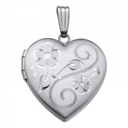 White Gold Hand Engraved Heart Shape Locket Charm