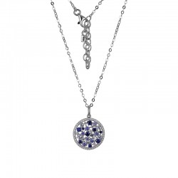 SYNTHETIC SPINEL RD TANZANITE CZ RD SYNTHETIC BLUE CORUNDUM RD & CZ 18+2'' NECKLACE S/S W/ RUBY LOGO