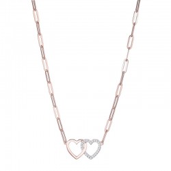 PAPERCLIP COLLECTION CZ AND HIGH POLISH DOUBLE HEART 17+2'' NECKLACE S/S RG VERM W/ RUBY LOGO