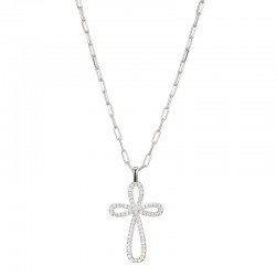 CZ CROSS PAPERCLIP COLLECTION NECKLACE S/S W/ RUBY LOGO