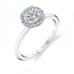 Round Cut Solitaire Halo Engagement Ring - Elsie