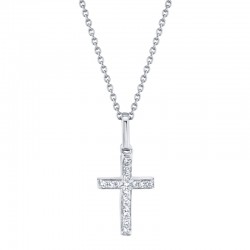 0.06ct 14k White Gold Diamond Cross Necklace