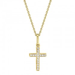 0.06ct 14k Yellow Gold Diamond Cross Necklace