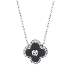 2.94CT CLOVER SHAPE BLACK ONYX .25CTTW DIAMOND NECKLACE 14K WG