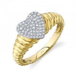 0.17Ct 14K Yellow Gold Diamond Pave Heart Signet Ring
