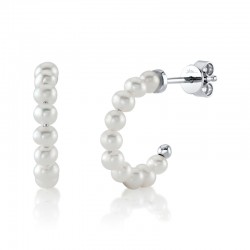 14K White Gold Cultured Pearl Hoop Earring