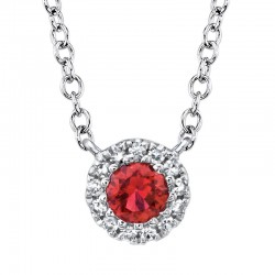 .14Ct Round Ruby & Diamond Halo .04ct Pendant On 18'' Chain 14K White Gold