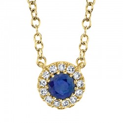 .14CT BLUE SAPPHIRE .04CTTW DIAMOND HALO NECKLACE 14K YG