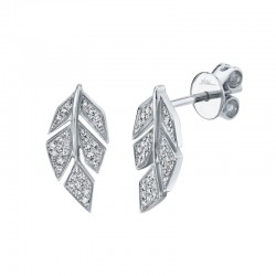 0.14Ct 14K White Gold Diamond Pave Leaf Stud Earring