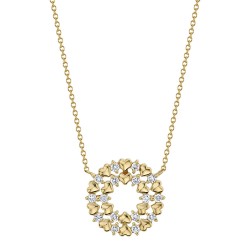 .25CTTW CIRCLE DIAMOND AND TINY HEARTS NECKLACE 14K YG