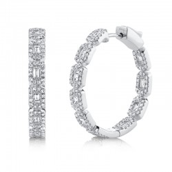 1.35Ct 14K White Gold Diamond Baguette Hoop Earring