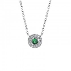 .10Ct Tsavorite .10ct Diamond Halo Necklace 14K White Gold