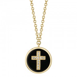 0.02Ct Diamond & Black Enamel 14K Yellow Gold Cross Necklace