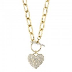 .50Cttw Pave Diamond Heart Paper Clip Link Necklace 14K Yellow Gold