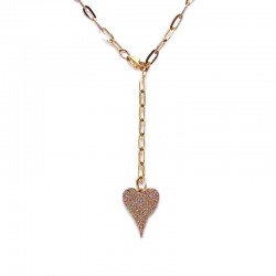 Diamond Pave Heart PaperClip Link Necklace