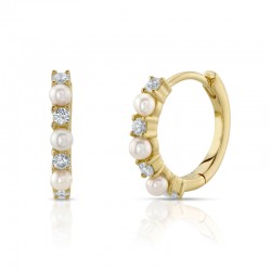 0.14Ct 14K Yellow Gold Diamond & Cultured Pearl Huggie Earring