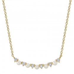 0.12Ct 14K Yellow Gold Diamond & Cultured Pearl Necklace