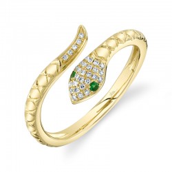 0.07Ct Diamond & 0.02Ct Green Garnet 14K Yellow Gold Snake Ring
