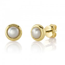 14K Yellow Gold Cultured Pearl Circle Stud Earring
