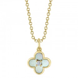 0.02Ct Diamond & 0.33Ct Mother Of Pearl 14K Yellow Gold Clover Necklace