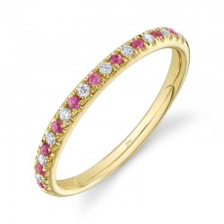 0.10Ct Diamond & 0.10Ct Pink Sapphire 14K Yellow Gold Lady's Band