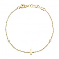 0.03Ct 14K Yellow Gold Diamond Bezel Cross Bracelet