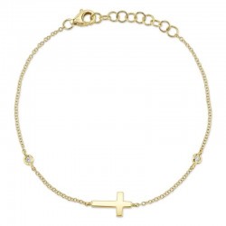 0.03Ct 14K Yellow Gold Diamond Bezel Cross Bracelet