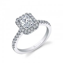 Emerald Cut Classic Two Tone Halo Engagement Ring - Chantelle