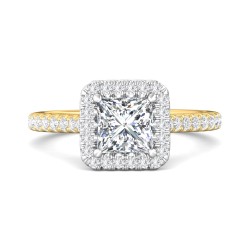 FlyerFit® 18K Yellow Gold Shank And White Gold Top Micropave Halo Engagement Ring