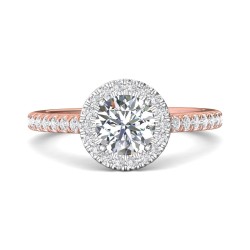 FlyerFit® 14K Pink Gold Shank And White Gold Top Micropave Halo Engagement Ring