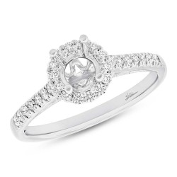 28 Rb Diamonds=.27CTTW 4 Prong Halo Semi Mounting 18K Wg Sz6.5 {.50Ct Head}