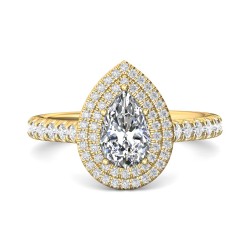 FlyerFit® 18K Yellow Gold Micropave Halo Engagement Ring
