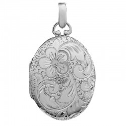 Silver Hand Engraved Oval Locket